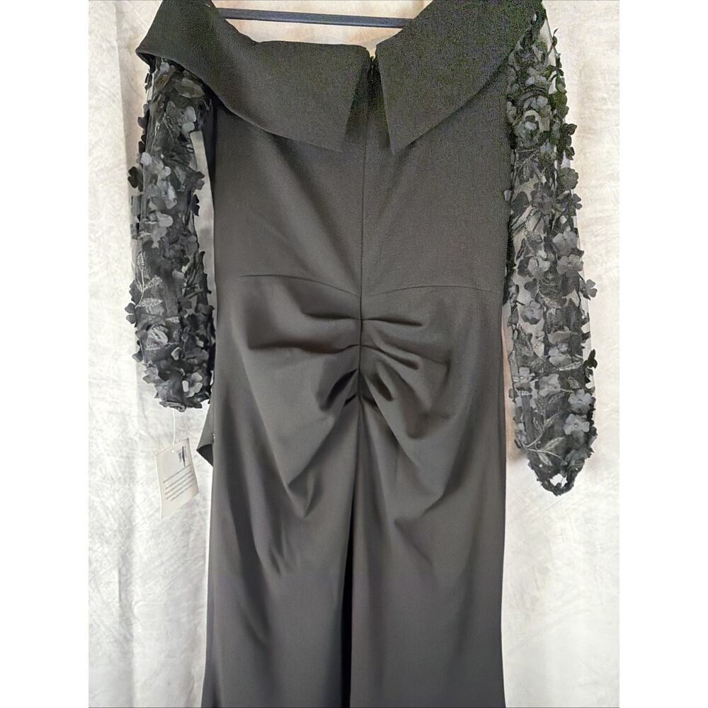 Xscape Black Floral Applique Long Sleeve Scuba Crepe Gown Size 12 $298 - Picture 10 of 13